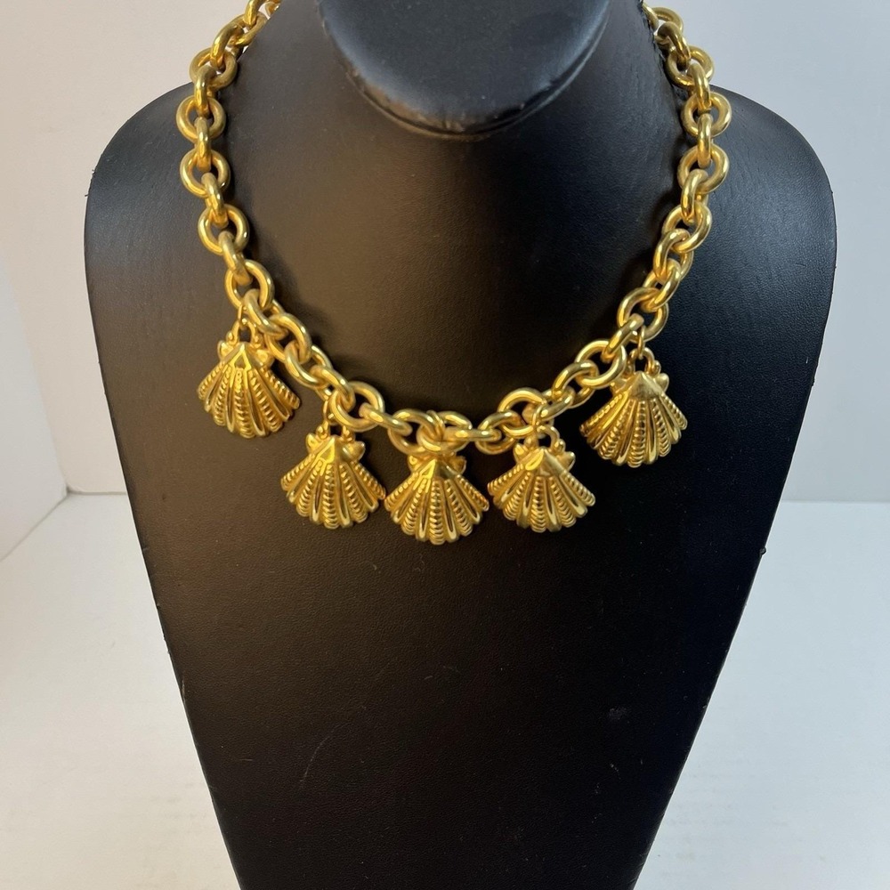 Vtg Anne Klein Gold Tone Chunky Chain Necklace Choker Seashell Charms Rare Sign‎